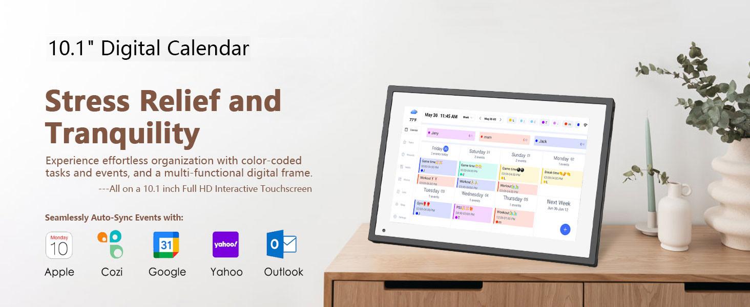 10.1 inch Wall Planner Digital Calendar & Chore Chart,Smart Touchscreen Interactive Display for Family Schedules,Hearth Display Digital Calendar, Digital Photo Frame Share Moments from Anywhere