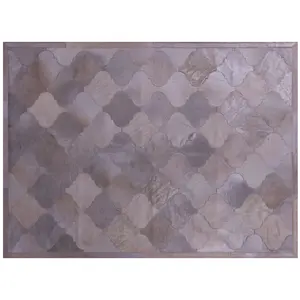 4' 10" X 6' 8" Champagne Natural Cowhide Hand Stitched Rug - C3481