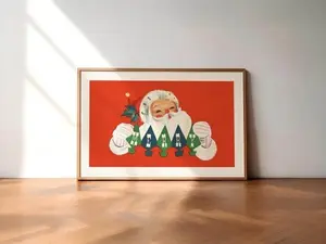 [Sale Up To 50%][No frame, Free Ship] Very Merry Print Retro Christmas Art Kitschy Santa Poster Holiday Kitchen Decor