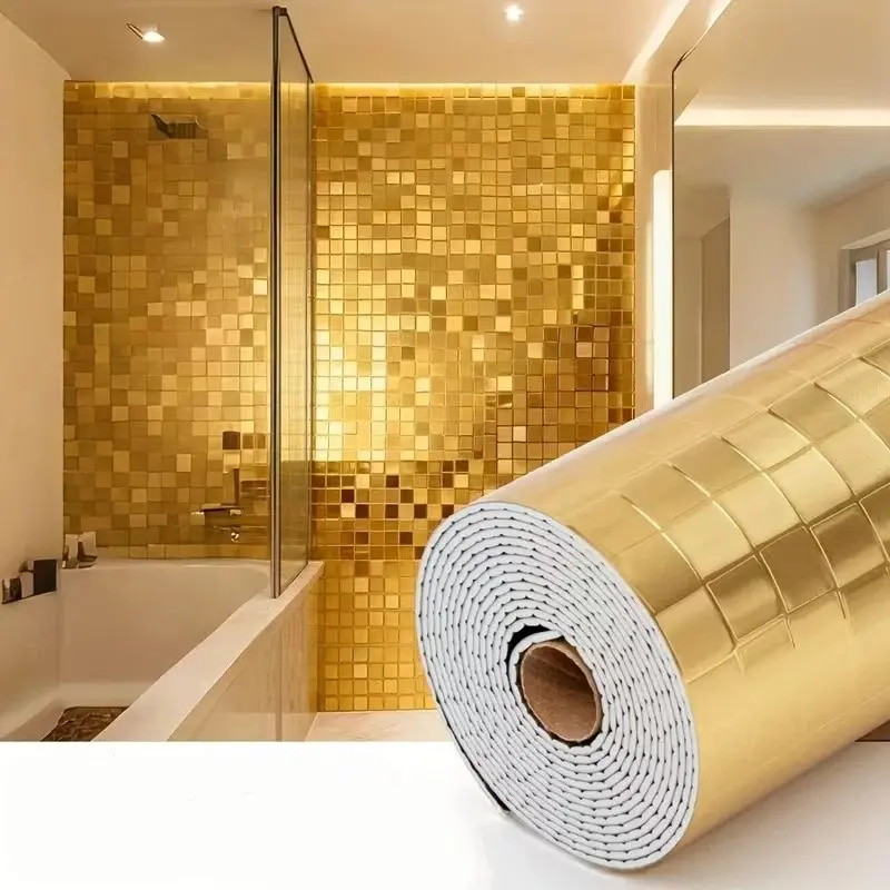 Gold Mirror Peel and Stick Wallpaper - Reflective Metallic Gold Contact Paper, Self-Adhesive Removable Wall Paper for Cabinets, Furniture, Accent Walls, Interior Wall & Luxury Home Decor Makeover