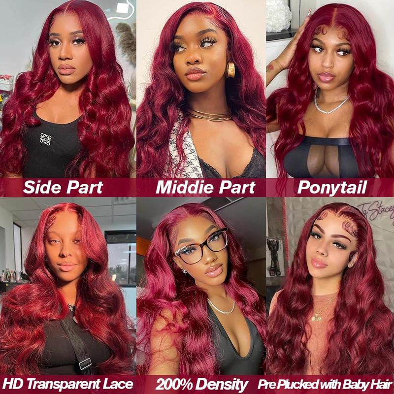 GK 32 Inch Burgundy Wig Human Hair Pre Plucked 13x6 HD Glueless Colored 99j Body Wave Lace Front Wigs 200 Density,100% Real Human Hair No Synthetic Blend No Tangle No Shedding Triple Lifespan