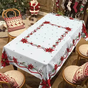 Christmas Tablecloth with Ribbon Tree Design, Long Rectangular Holiday Home Decor, Perfect for New Year Party Dinner Atmosphere, Overlay Table Cover, Decoration