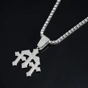 M2- Heavy-Duty Triple Cross Pendant with Paved CZ Stones for Bold Street Style Accessories
