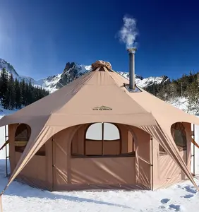 16.5ft Canvas Bell Tent, Large Yurt Tent with Stove Jack for Camping & Glamping, 55" High Walls, Maximum Space, Waterproof 4 Season Hot Tent with 8 Mesh Windows & Removable Floor