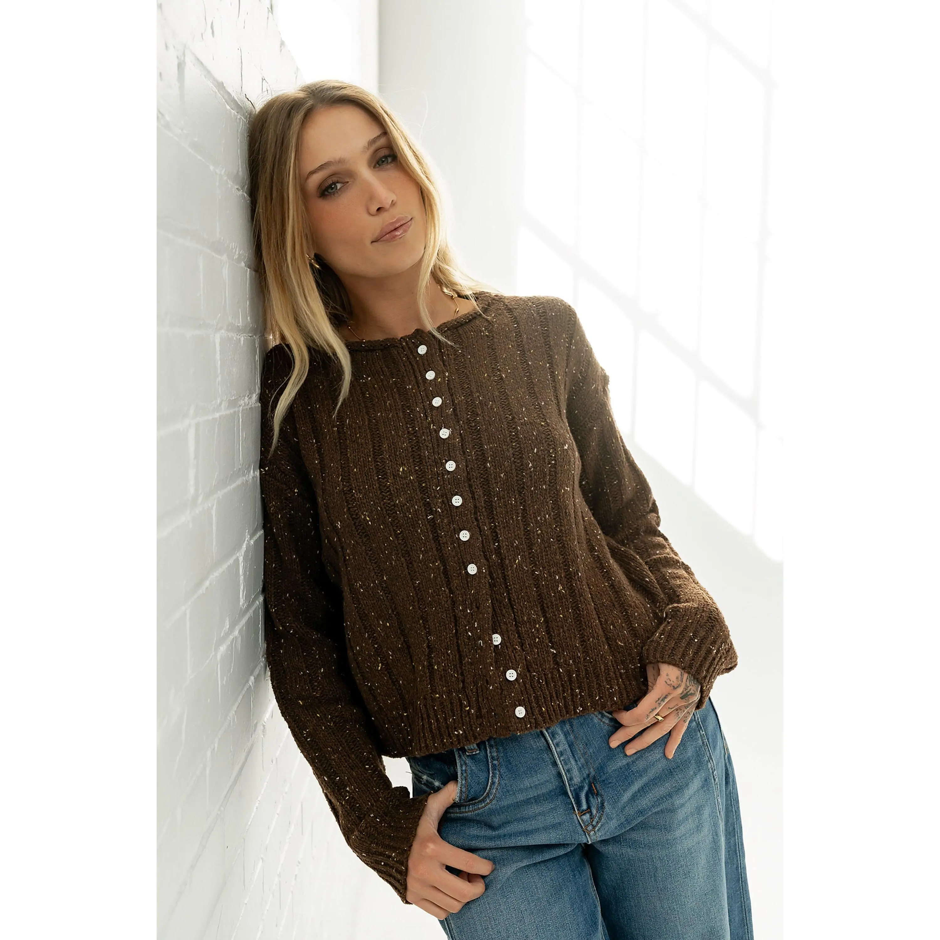 Katira Button Up Sweater in Brown