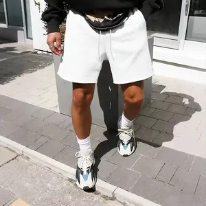 Men’s American high-street white textured jacquard drawstring Bermuda shorts — trendy streetwear for summer sports and casual wear