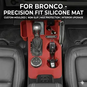 Car Center Console Cover Silicone Protective Pad for Ford Bronco 2024 2025 Accessories Red Interior Gear Shift Panel Cup Holder Protective Sleeve Tray Wireless Charging Anti-Slip Mat
