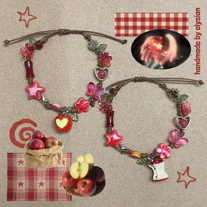 [NEW] Apple Charm Handmade Bracelet – Festive Red Beaded Jewelry for Christmas & Everyday Wear