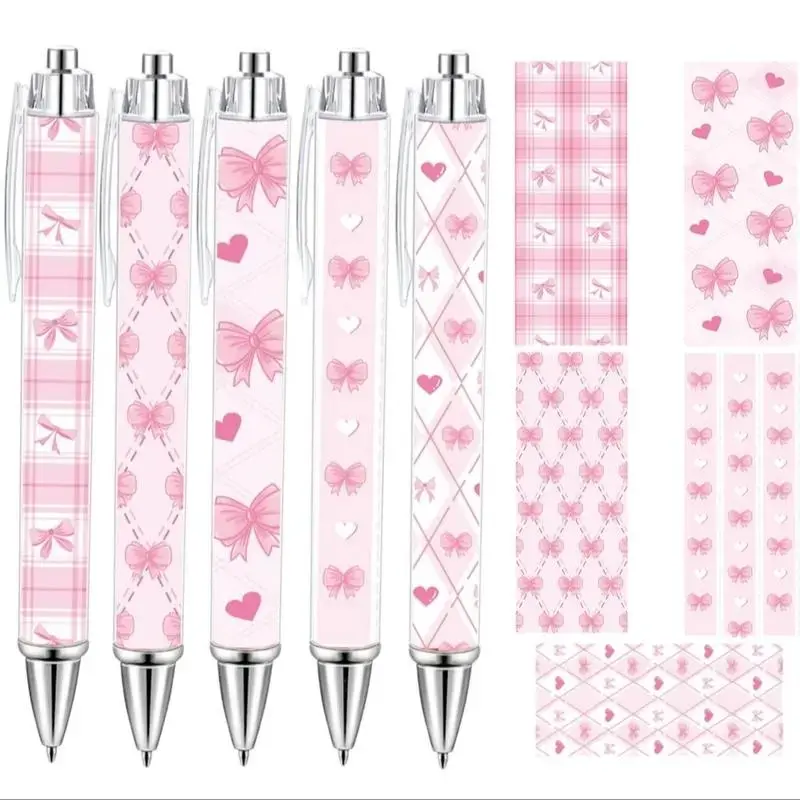15pcs Bow and Heart Themed Roller Pens, Creative Retractable Ballpoint Pens, Sweet Gift for Women Girls, Office School Supplies