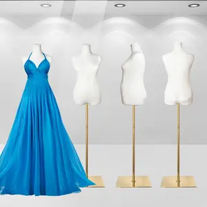 Plus Size Female Mannequin Torso for Sewing & Display, Adjustable Height with Gold Metal Stand, Size 10-12"