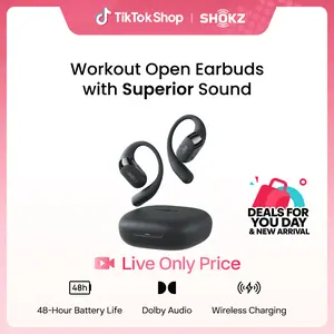 【Live only】 SHOKZ New OpenFit 2+ Open-Ear Headphones, Dolby Audio Enabled, Comfortable Earbuds with Soft Ear Hooks, 48H Playtime, IP55 Water-Resistant, USB-C Fast Charging, Wireless Charging