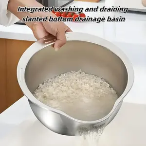 304 Steel Rice & Veggie Washer – Multi-Use Strainer Bowl for Kitchen and Dishwashing