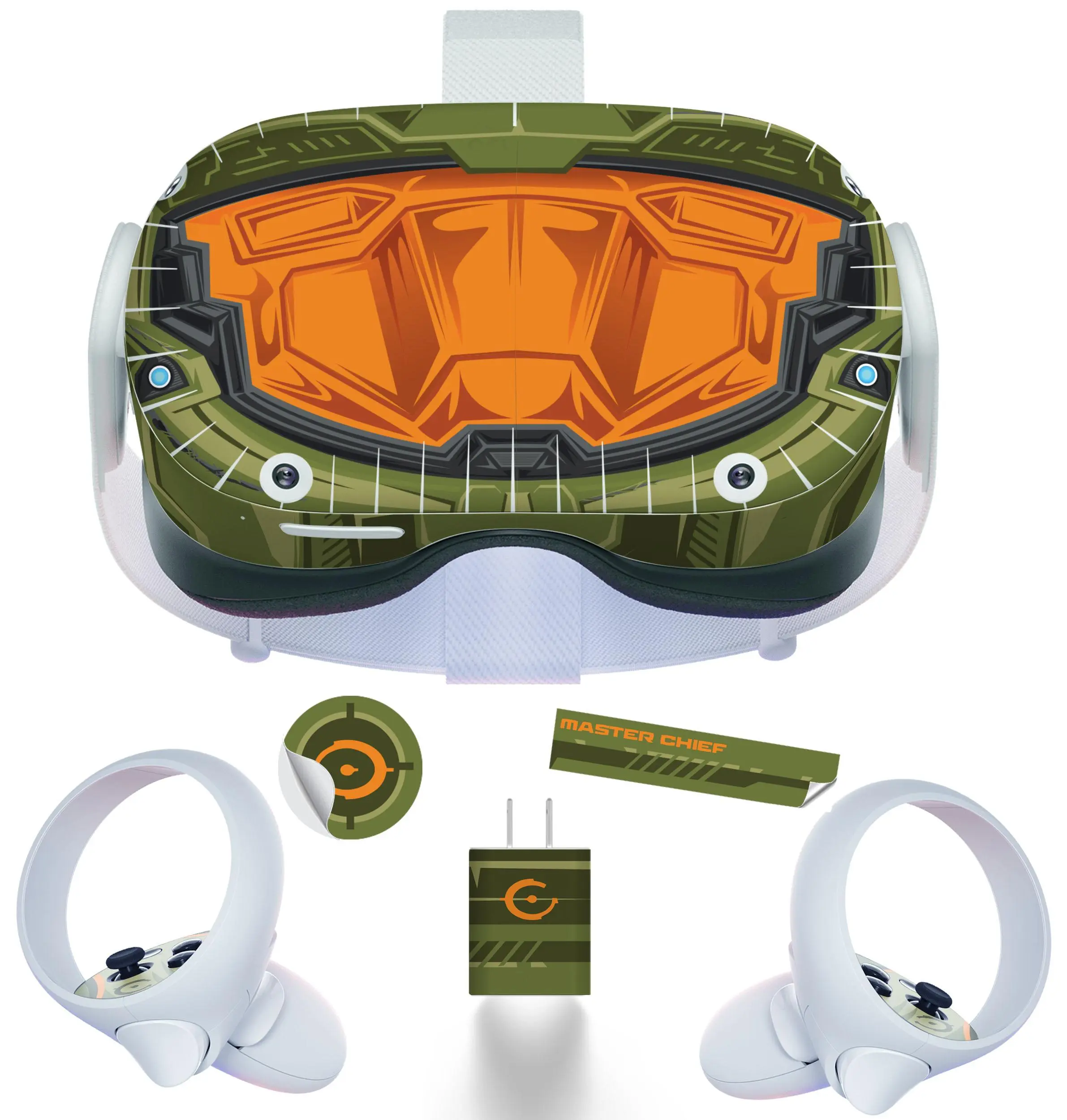 Easy-to-Apply Skin Sticker Kit compatible with Oculus Quest 2 VR headset - Green Helmet virtual reality accessory - VR protector skin covers
