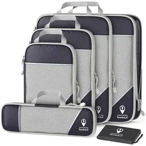 Compression Packing Cubes for Travel w/Shoe Bag (6 Piece Set) - Ways of the Wanderlust Travel Compression Bags for Packing - Suitcases, Backpack & Luggage Compression Cubes (Black)