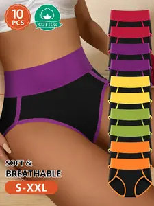 Women's Cotton Colorblock Underwear Set, Soft Breathable High-Waisted Comfort, Fitted Triangle Panties, Sizes S-Xxl, All Seasons