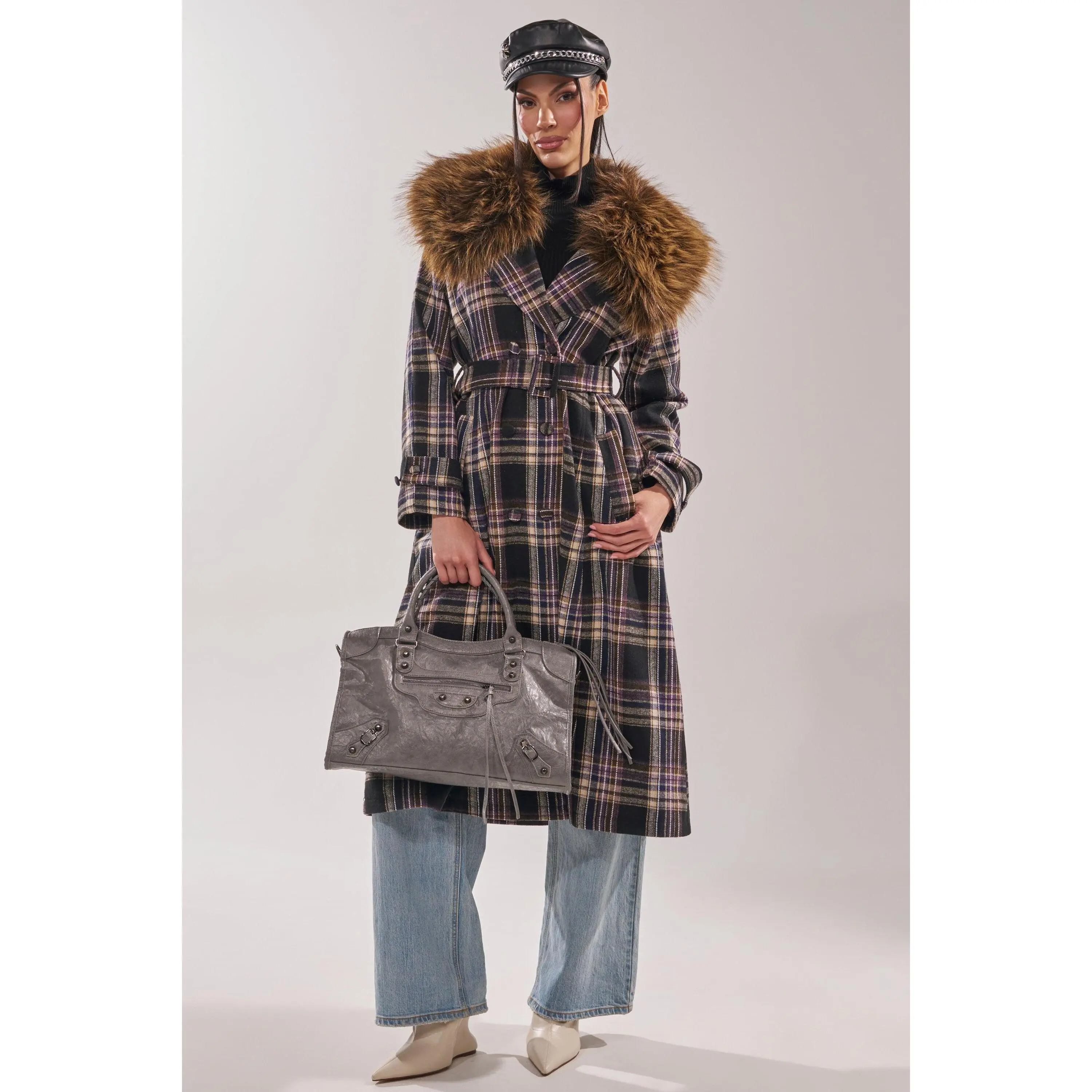 SWEPT UP FUR TRIM TRENCH