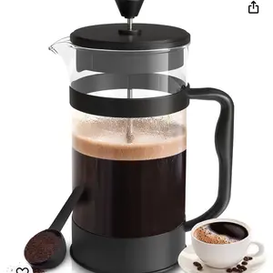 34 Ounce 1 Liter French Press Coffee Maker, Herbal Tea Maker, Travel Coffee Presses, Cold Brew Heat Resistant Thickened Borosilicate Coffee Pot for Camping Travel Gifts, Black Filter Mugs Lid Sturdy