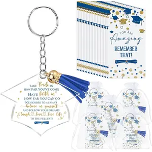 24 Set Graduation Keychain Gift Class of 2026 Bulk Tassel Keychain with Inspirational Cards Organza Bags, Souvenir for High School University College Seniors Graduation Party Favors for Students (Blue)
