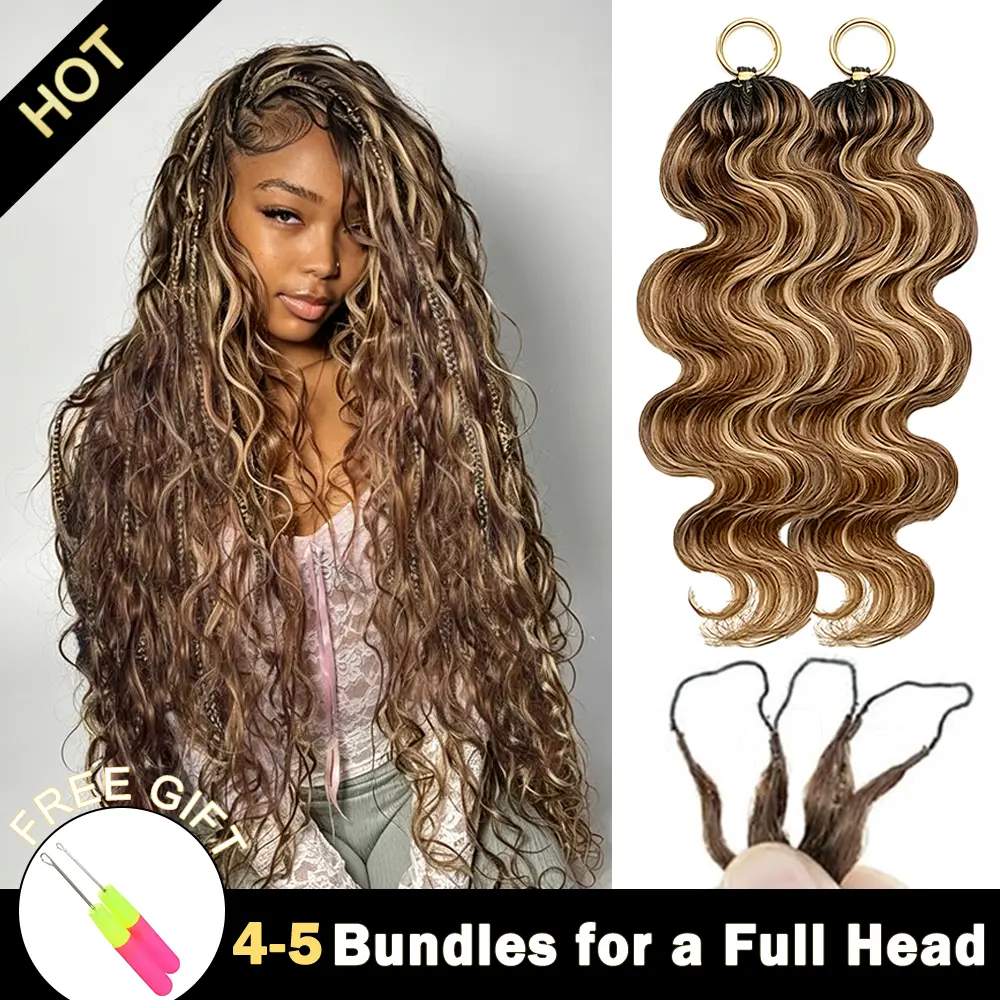 New 2026 Ramiss Highlight Body Wave Crochet Human Hair Pre-Separated 50g/Pack Time-Saving, 40 Strands/Pack Mircale Knots Hot braids,4-5 Packs for Full Head Light Weight No Tension Reusable Feather Boho Braids Vacation Hair Plush Texture Time Saving Wear