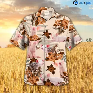 Pig Hibiscus Orange Hawaiian Shirt, Hawaiian Shirt Men Women, Pig Hawaii Shirts Short Sleeve, Trendy Hawaiian Shirt for Men and Women, All over Print Hawaiian Perfect for Beach, Vacation, or Casual Summer Outfit