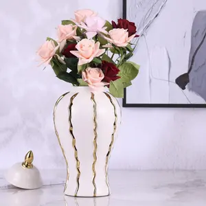 PETSOLA Luxury Ginger Jar Temple Jar White & Gold Ceramic Vase Modern Style 12.2in with Lid for Home Decor Living Room Centerpiece Gift Ornaments