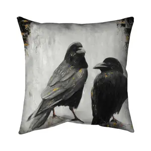 Begin Home Decor 5541-1616-AN293 16 x 16 in. Two Crows Birds White Pillow - Bedroom Decor - Home Style