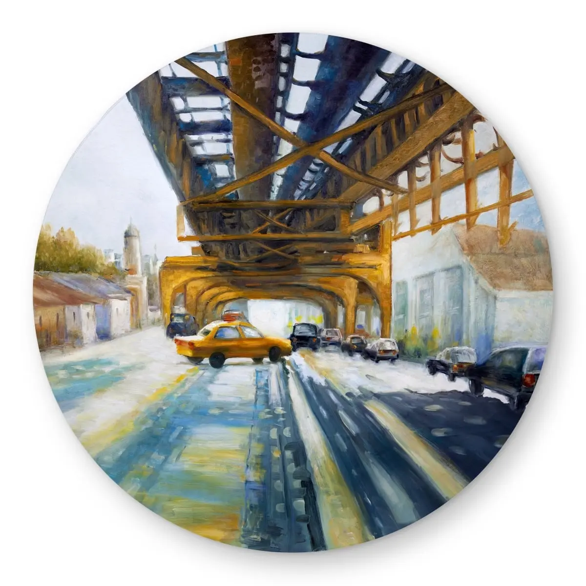 360 stand 5x5 ft. Round Outdoor Rug - Contemporary Rugs, Weatherproof, Printed Face, Urban Scene Cars Under Bridge, Patio Decor, Household Textile Carpet