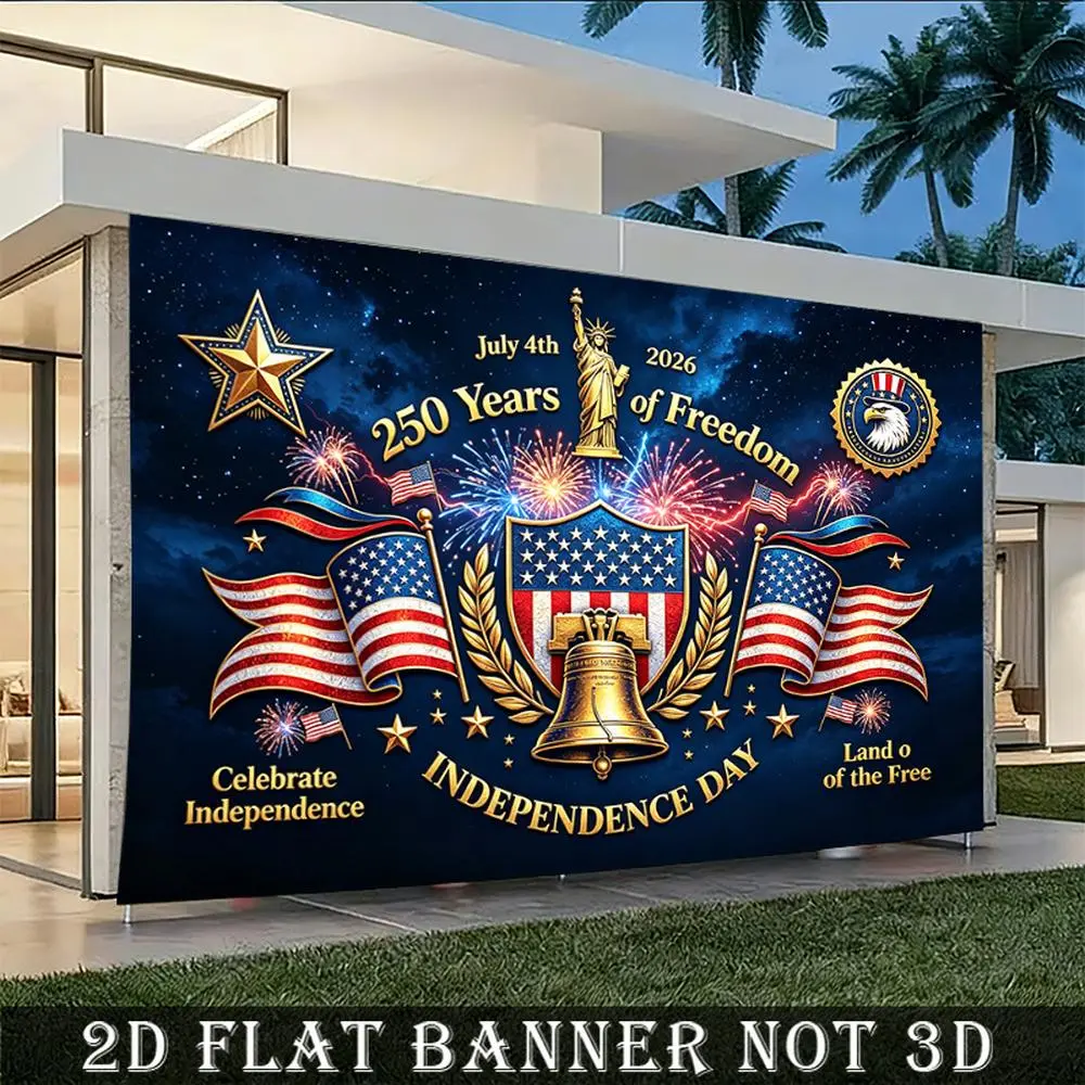 2D Flat Banner Polyester Photography Backdrop, Soft Lightweight Foldable Background Cloth, HD Digitally Printed American Patriotic Independence Day Theme for July 4th Celebrations, Party Decor, Photo Booth, and Event Decorations,