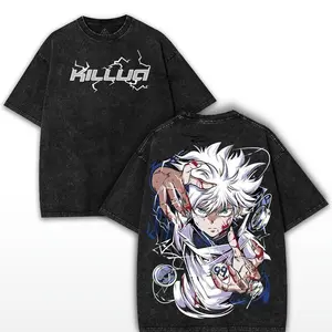 Killua Zoldyck Hunter x Hunter Oversized Washed Tee – Double Printed Cotton Anime Shirt | Perfect for TikTok Otaku Fans