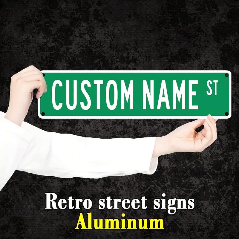 Customizable Aluminum Street Name Sign, 16X4 Inches, Easy Install, Weather-Resistant, Multipurpose Wall Hanging Decor for Home, Bar, Man Cave, Outdoor Use, English Text, 40X10Cm Christmas Decorations