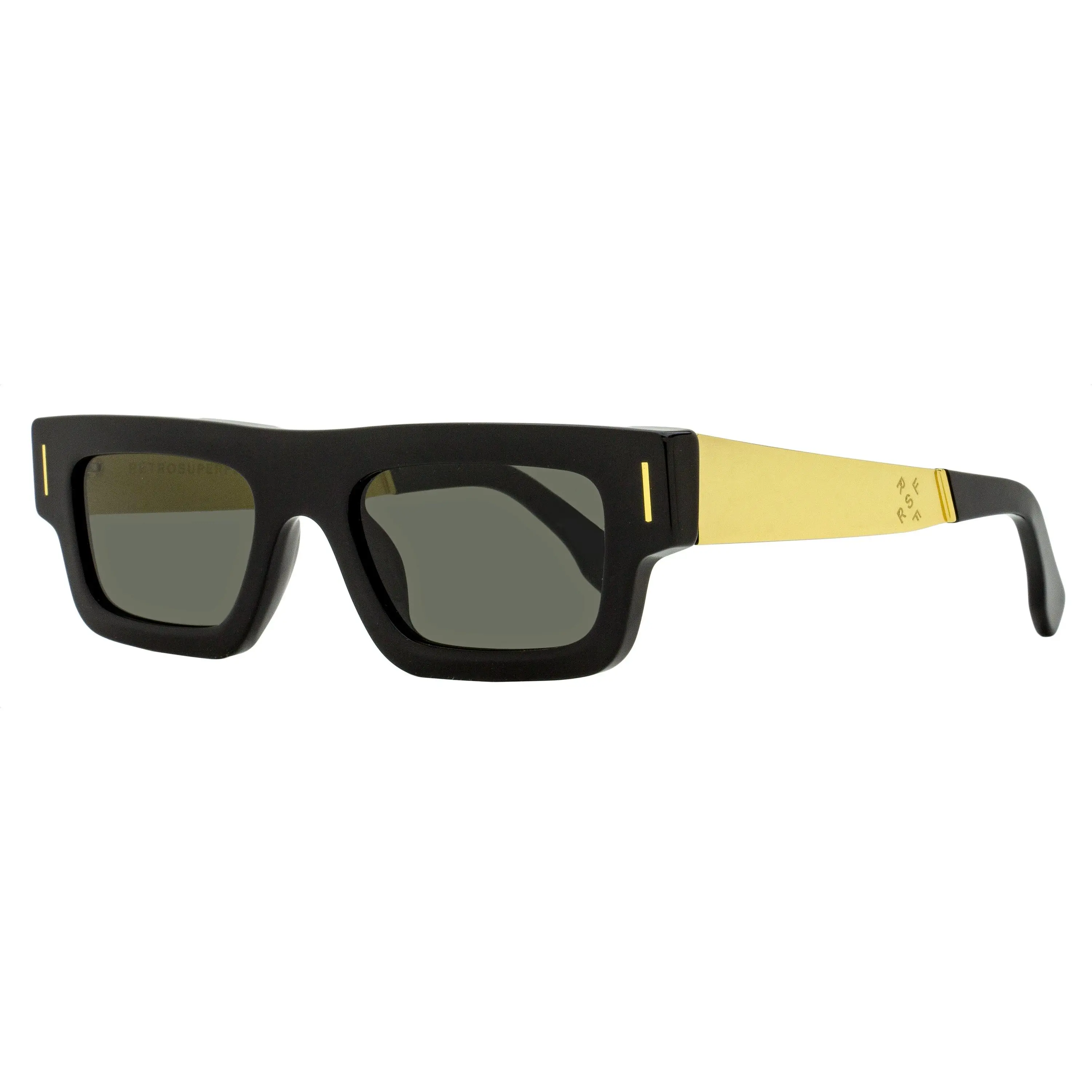 Retrosuperfuture Colpo Francis Unisex Sunglasses, Stylish Low-Profile Rectangular Acetate & Metal Frame in Black/Gold, Handmade Craft with UV Protection, Men's Sunglasses, Black And Gold Men's Sunglasses