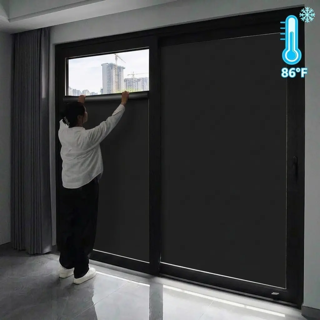 Blackout Sleep Window Privacy Films, 100% Light Blocking, Removable Cooling Stickers, Room Darkening, No Glue, Heat Control, Anti UV, High Privacy, Blackout Shade