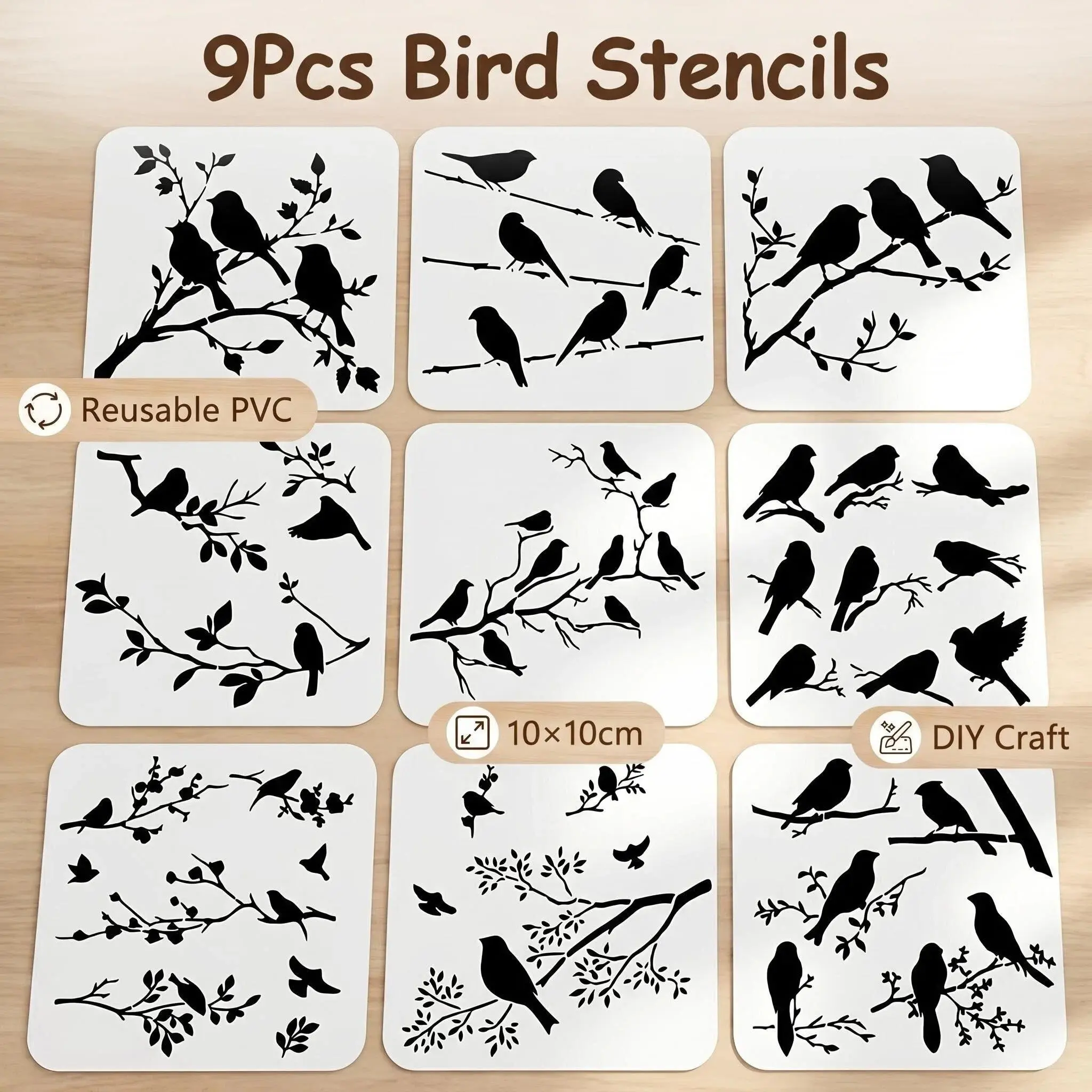 Reusable Bird and Branch Templates for DIY Crafts, Fabric, Canvas, Scrapbooking, Wall Decor, Furniture, Natural Design, Durable, Handmade Projects