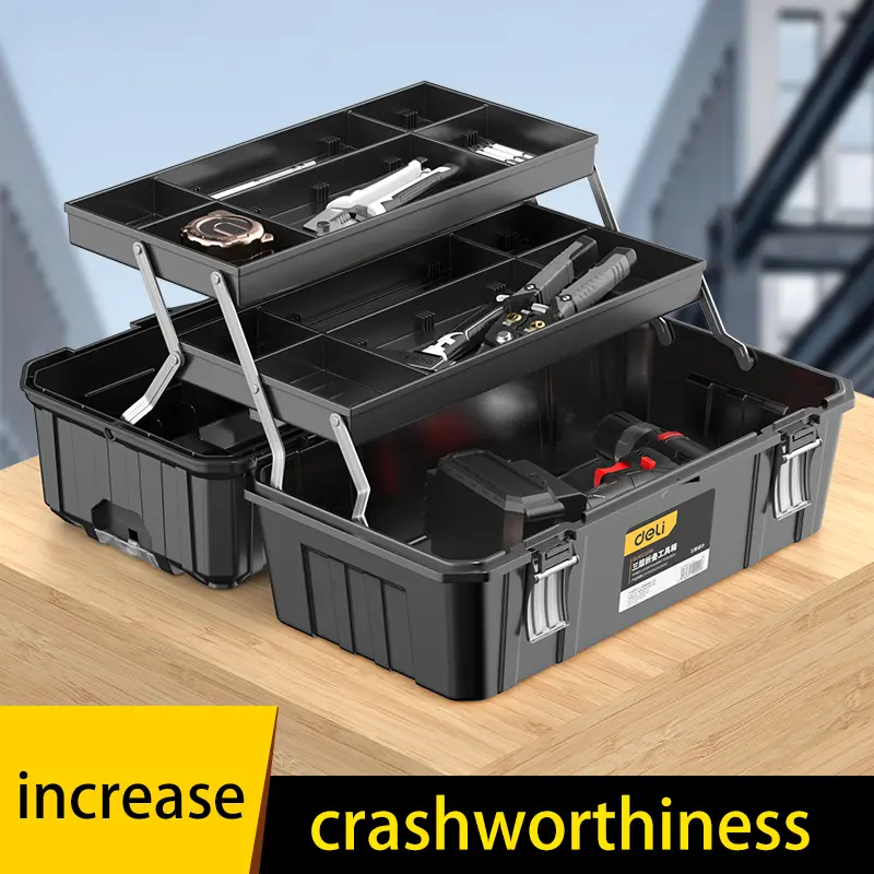 19-inch 3-Layer Foldable Toolbox - Impact-Resistant Hardware Storage Box with Divider Tray, Suitable for Workshop and Home Repair Tool Organization
