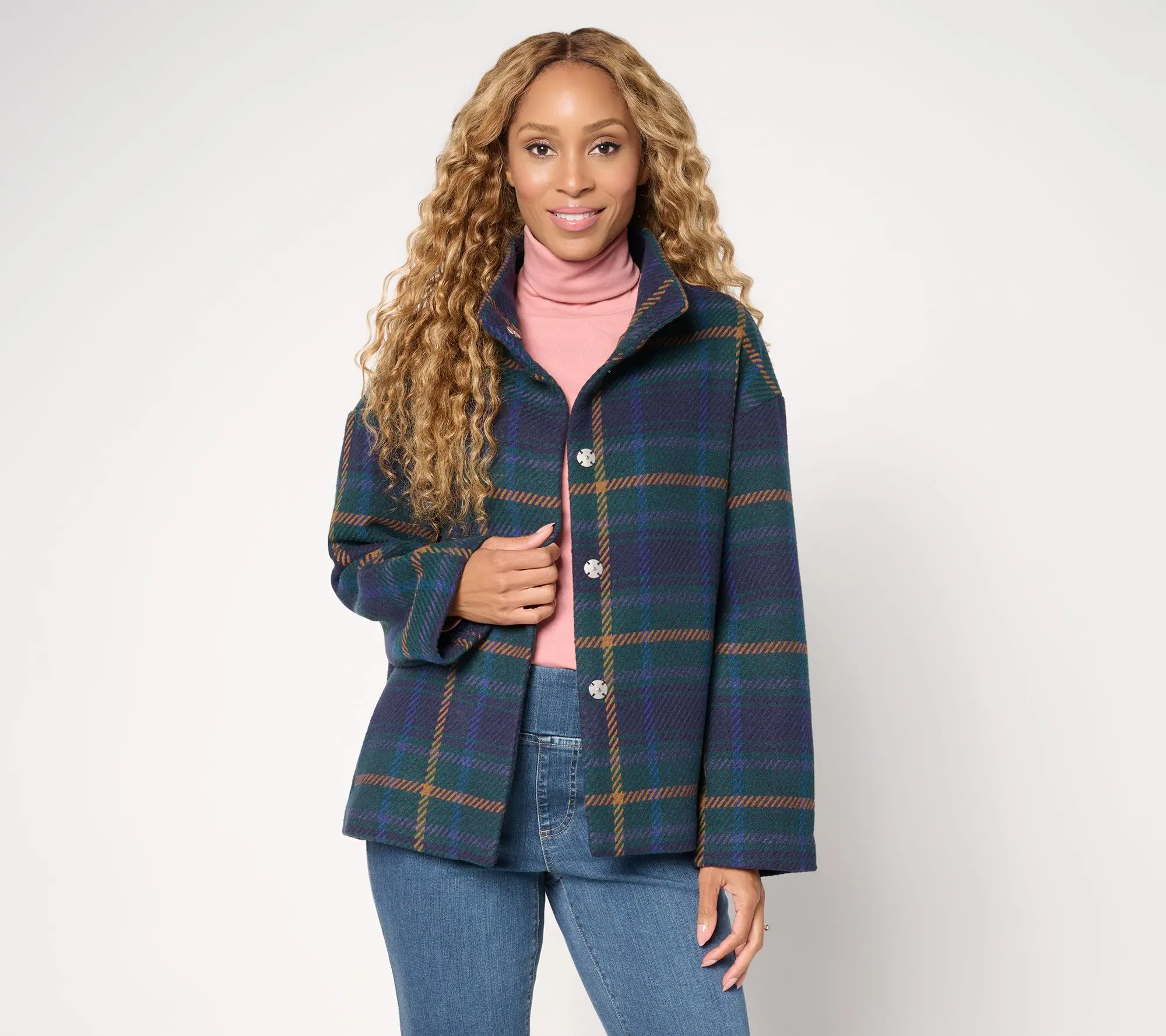 Susan Graver Plaid Jacquard Woven Snap-Front Jacket Susan Graver Plaid Jacquard Woven Snap-Front Jacket