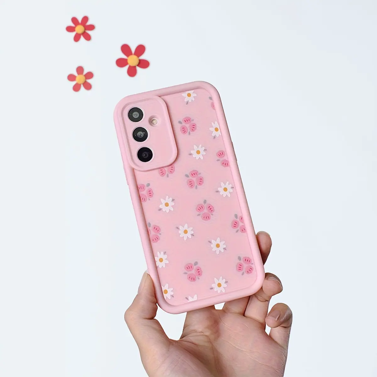 Protective Shockproof TPU-Silicone Cellphone Shell, Plant-Themed Phone Cover Casing for Samsung Galaxy S26-S24+ S25 S23-S21 Ultra FE Note20 A54-A33 A17-A14 A13, Pink Small Flowers & White Chrysanthemum Print, Waterproof Non-Slip Lens Protection Accessory