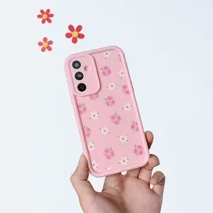 Cute Plant-Themed Soft Durable TPU Phone Case for Samsung Galaxy S26-S24+ S25 S23-S21 Ultra FE Note20 A54-A33 A17-A14 A13, Pink Small Floral & White Chrysanthemum Print, Shockproof Cellphone Accessory with Lens Protection for Handheld Smartphone Devices