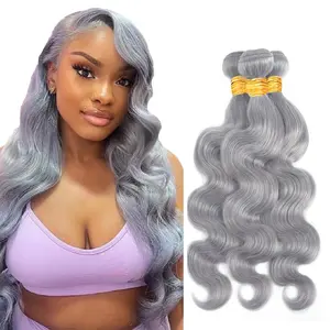 Silver Grey Body Wave Bundles Human Hair 3 Bundles 100% Virgin Human Hair Weave Extensions Double Weft 12A Gray Human Hair Extension