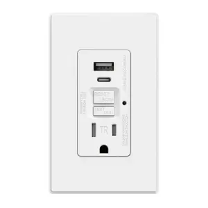 15 Amp GFCI Outlet with USB Ports (USB-C & USB-A), Self-Test Tamper Resistant GFCI USB Outlet, 24W Max Output, Compact Design for Standard Electrical Box, UL Listed, Matte White (1 Pack)