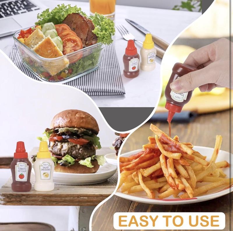 12Pcs Mini Ketchup Bottles, Portable Mini Squeeze Bottle, Mini Sauce Condiment Bottles and Dressing to Go for Lunch(25ml/0.88oz)