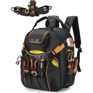 Tool Backpack,16 Inch Full-Open Tool Bag with USB Charging Port,Resistant Tool and Organization for Electricians, Mechanics,HVAC Engineers (Orange)