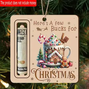 Christmas Money Holder Ornament without Cash, 1 Count Creative Gingerbread House & Cup Design Wooden  Pendant, Festival Party Supplies for Home Christmas Tree Decor