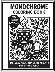 Monochrome Coloring Book: RELAXING BLACK AND WHITE DESIGNS FOR STRESS RELIEF, Paperback