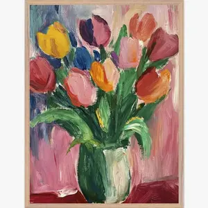 Tulips in Green Vase Framed Poster – Vibrant Floral Painting | Unframed Y