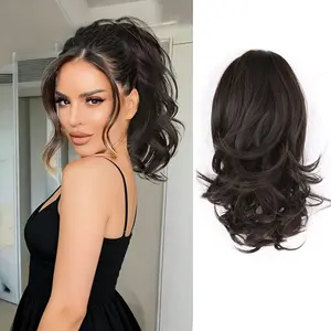 Women's Drawstring Ponytail Wig, Waterfall Curl Hair Extension, Fluffy High Volume, Large Wave Ponytails, Synthetic Fiber, Ponytail Extensions