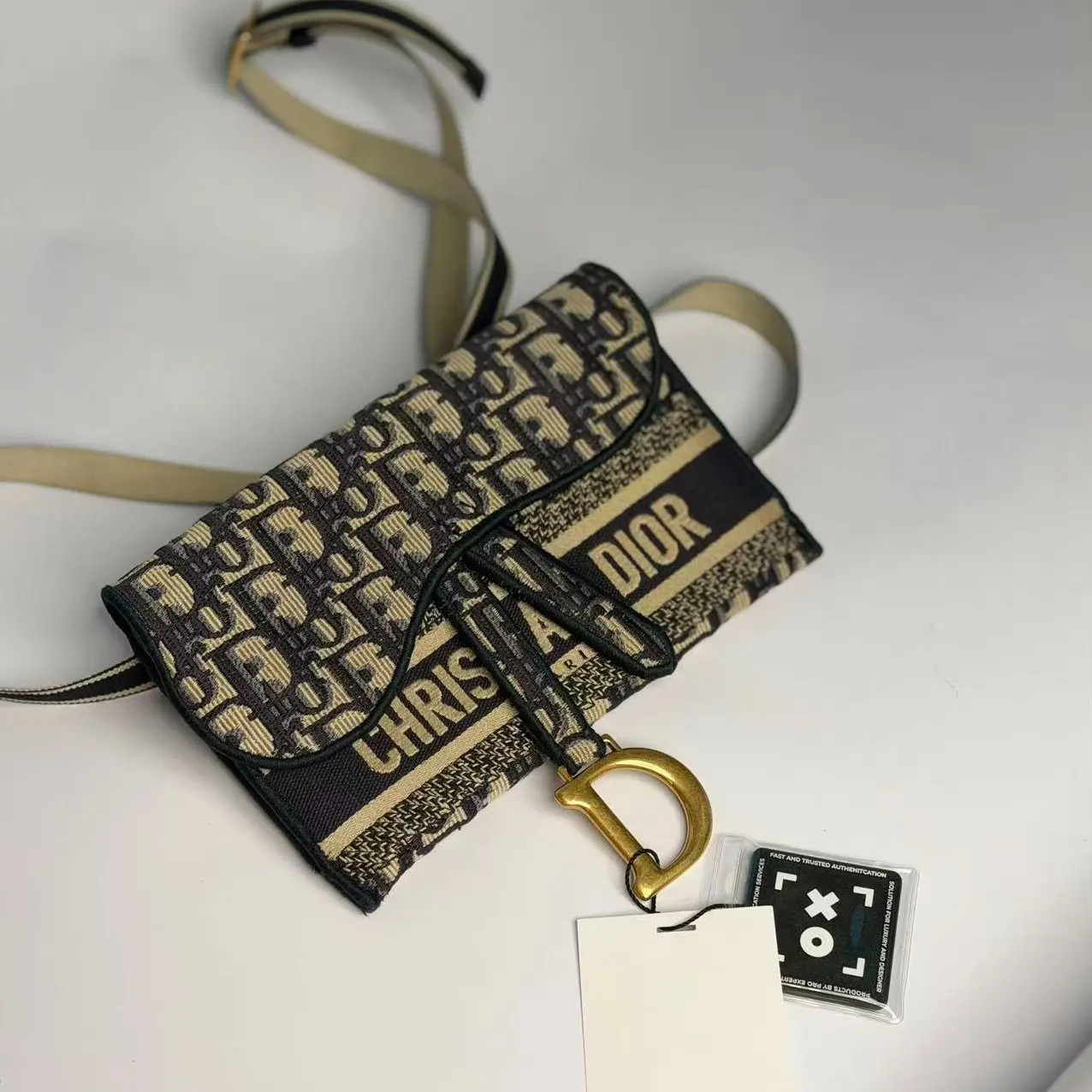 Pre-owned Dior x Belt Bags Christian Oblique Slim Saddle Pouch