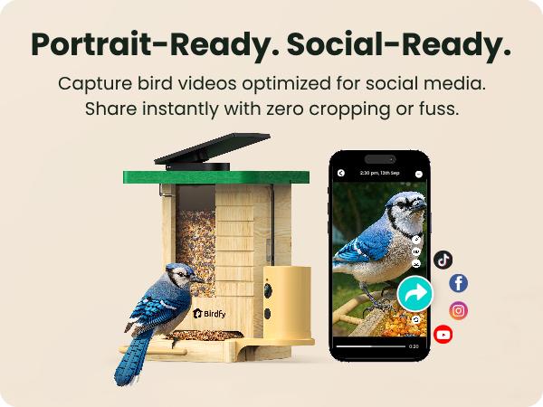 Birdfy Smart Bird Feeder with Camera Solar Powered, Night Insight & Slow-Motion Video for Outdoors & Backyard Birds Watching, AI Identify 6000+ Species , Wood