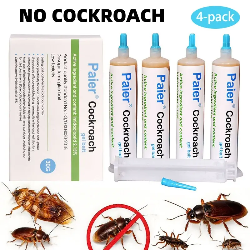 4-Pack Indoor Cockroach Infestation ControlSet - Home Care Solution with Bait Station,Repellent, 30g per Tube Gel (1 Dropper, 2Nozzles) for American, German Species