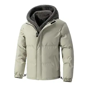 Men's Black Hooded Fleece-Lined Winter Jacket, Warm Casual Thickened Puffer Coat for Cold Weather