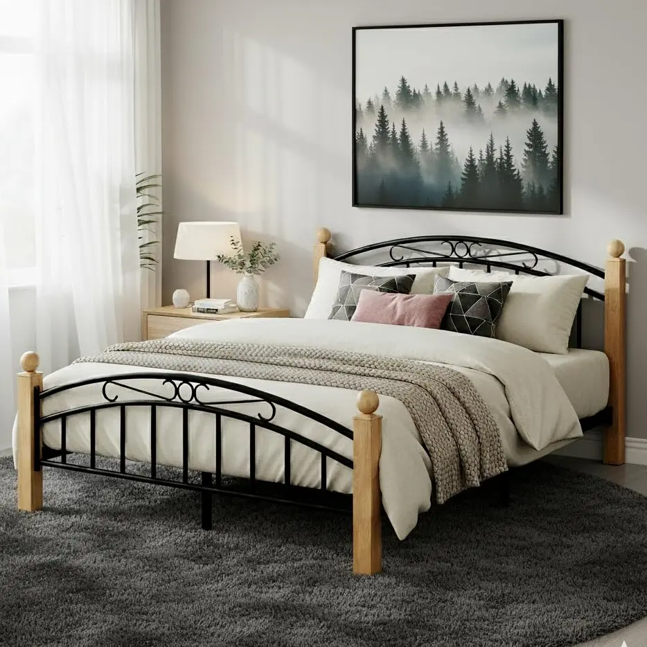 Garvee - Full-size bed frame with headboard and footrest, classic metal platform mattress base with under-bed storage, steel slats, no box spring needed, noiseless